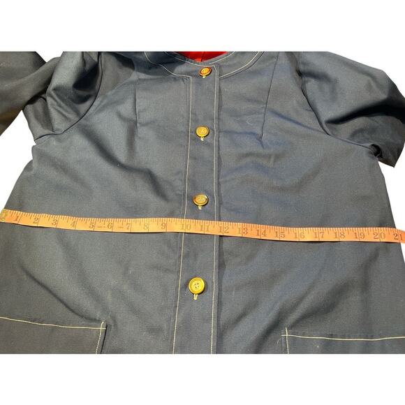 Vintage 60s 70s Collarless Car Coat Contrasting Stitch Sz M Blue White Cosplay - Picture 11 of 14